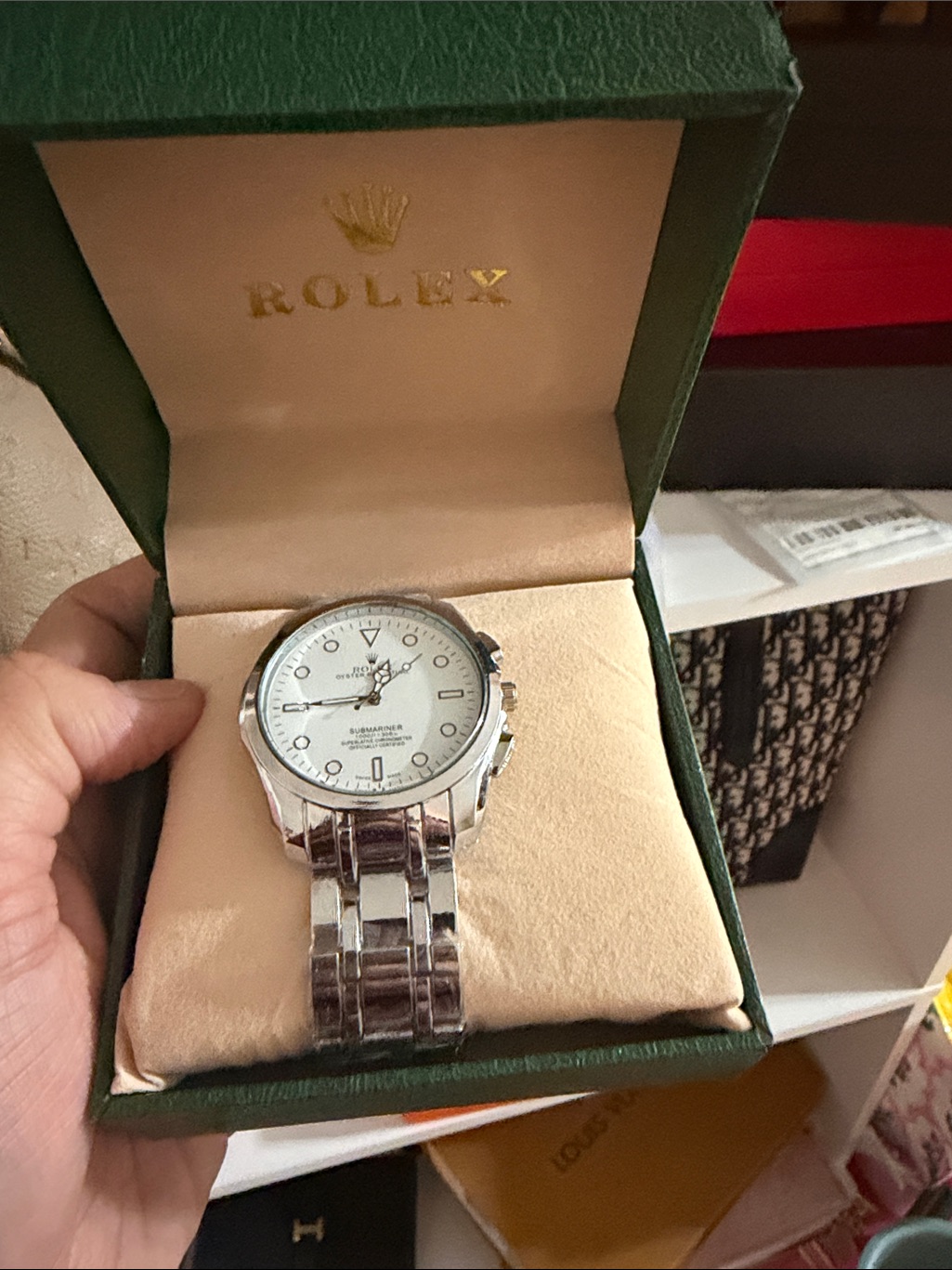 Rolex Men&acirc;s Silver Watch With White Dial
